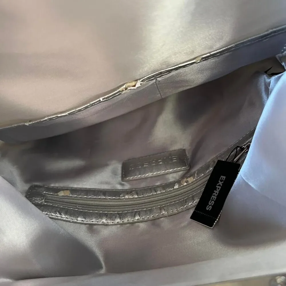 EXPRESS Silver Mesh Metal Party Clutch Bag Disco Metallic Glam Purse
